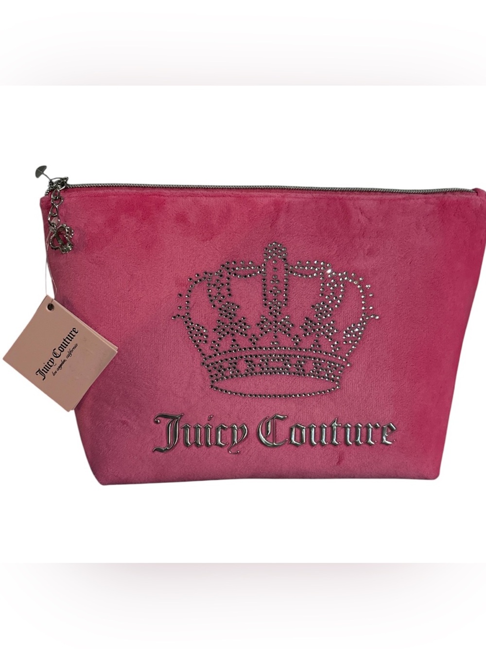 Juicy Couture Hot Pink Suede Crown Zip Pouch